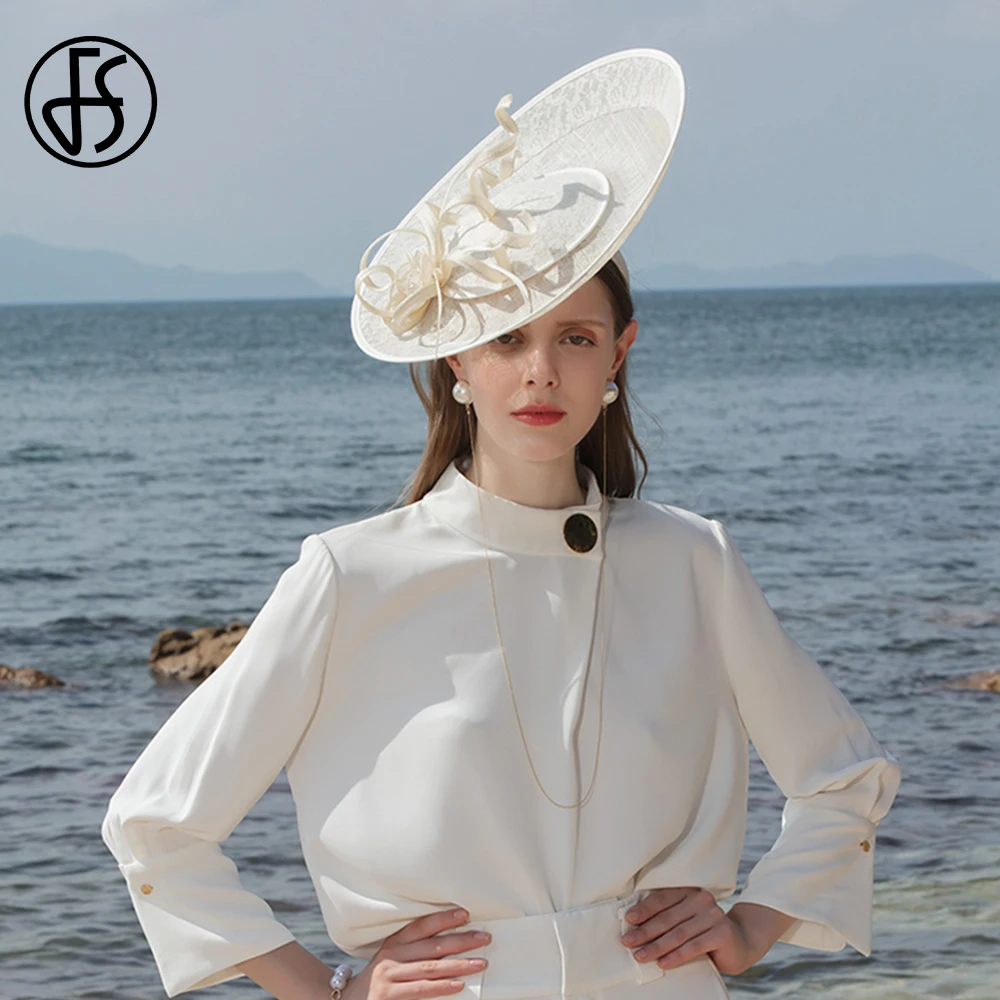 FS Formal Occasion Black Large Brim Hats For Women Fascinator Red Derby Cap Lady Elegant Church Party Beige Fedoras 2024 Female