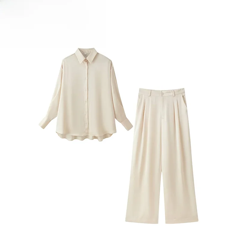 Fashionable Satin Long Sleeve Shirt And Pants Set Women's Autumn New Style Versatile Elegant Two-Piece Suit Chinese Brand