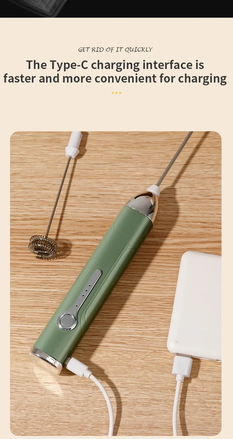 Drahtlose Typ-C Wiederaufladbare 3-geschwindigkeit Mini Handheld Milchaufschäumer Kaffeeaufschäumer Tragbare Küche Kochen Werkzeuge Schneebesen schaum Mixer – Detail 11
