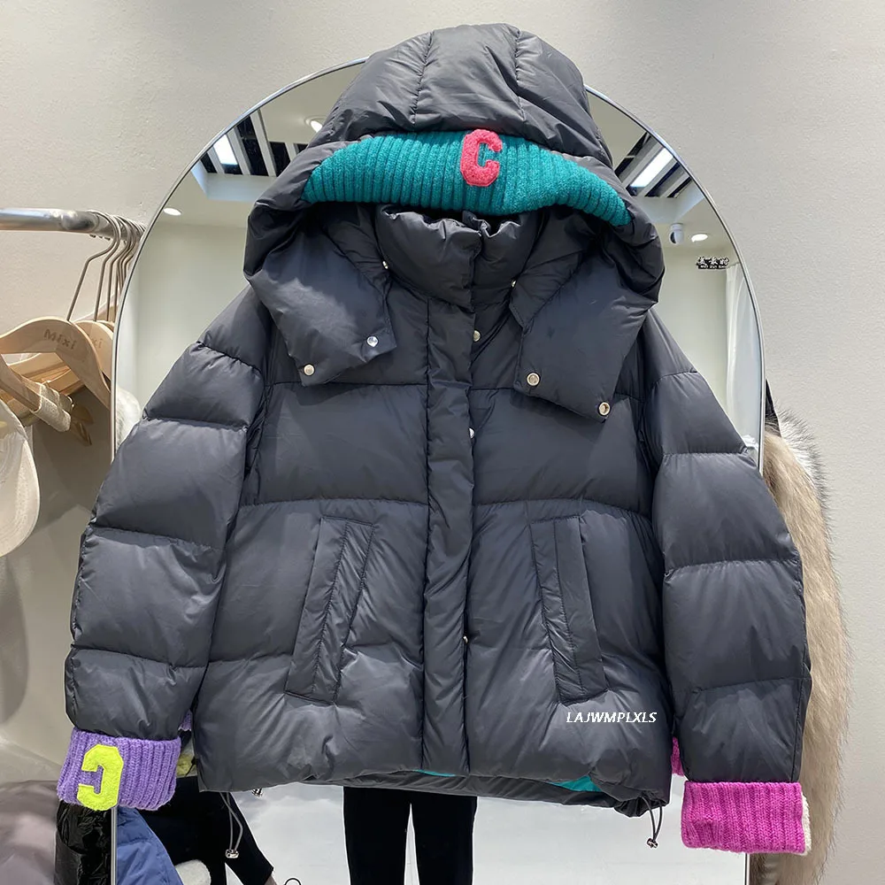 Short Down Jacket Winter Female 2022  Women Snow Coat Thick Loose Korean Fashion Warm Outwear Black Puffer Jacket Hooded