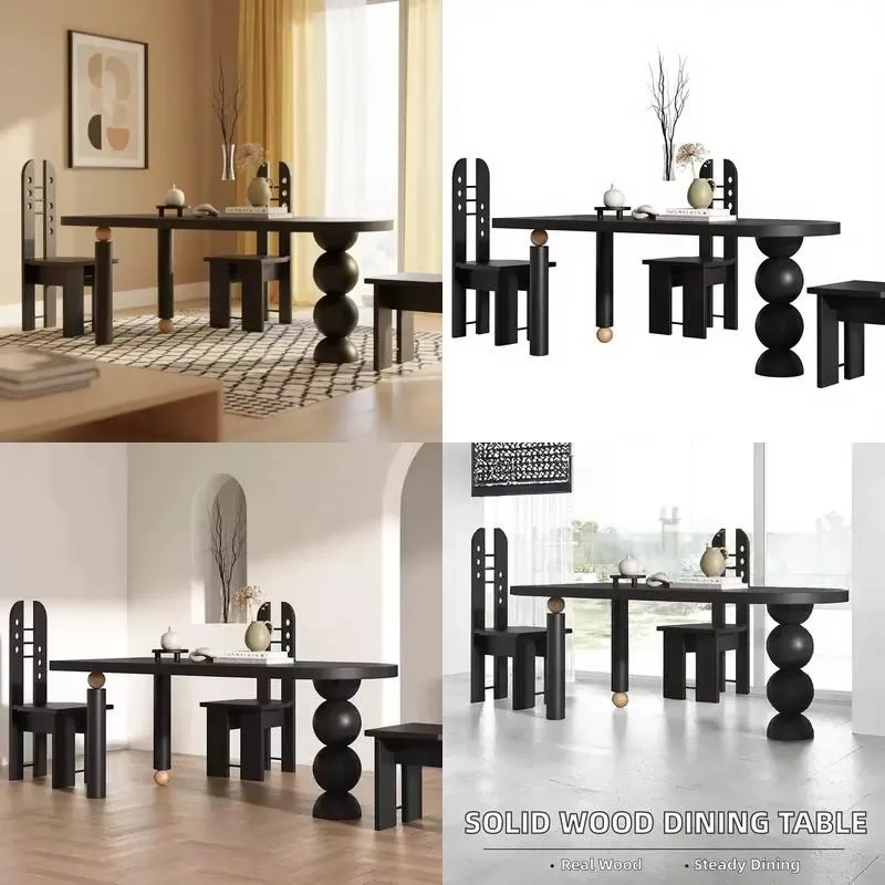 Modern style rectangular oak solid wood six seat dining table, thick table top, rotating table legs, 1 year warranty,