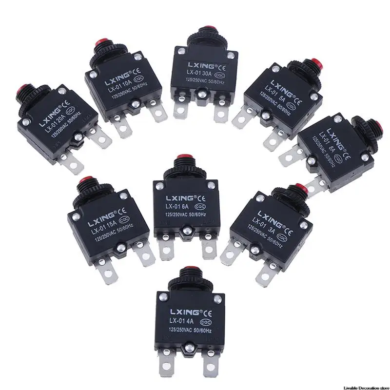 3-8A 10/15/20/30A Circuit Breaker Overload Protector Switch Fuse Thermal Switch Current Overload Protector Push Button Switch