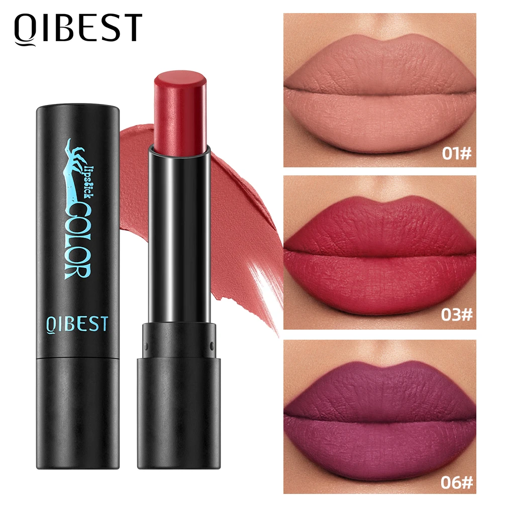 

QIBEST 8 color Matte Velvet Lipstick Waterproof Nude Black Lip tint Makeup Lip Stain Red Orange White Makeup For Women Halloween