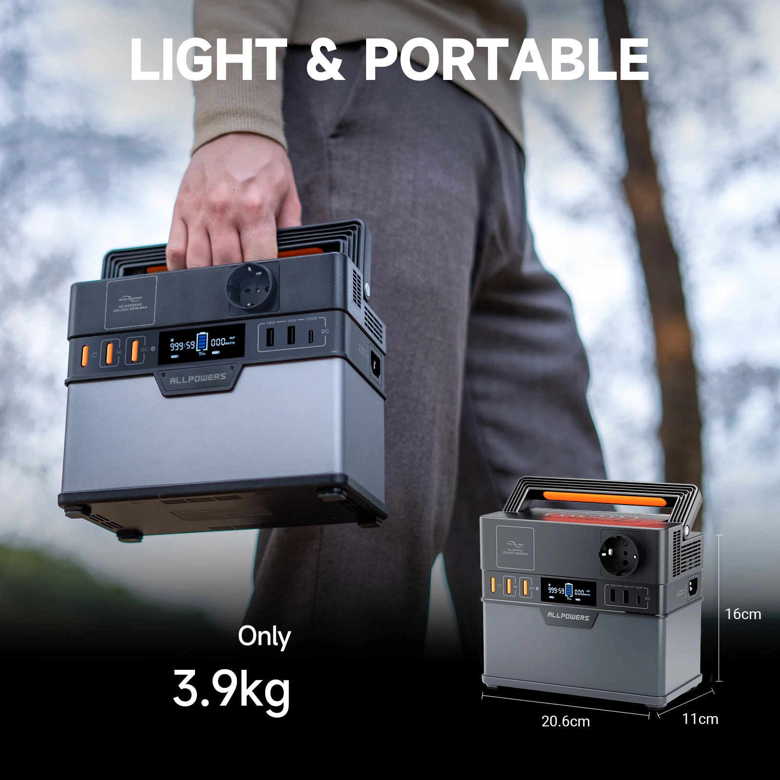 ALLPOWERS Battery Backup 300W / 200W Portable Power Station 110V / 230V Camping Generator with US / EU / UK / AU Socket