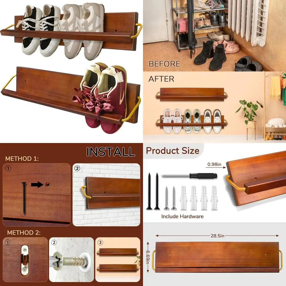 

2-Piece Solid Wood Wall Shoe Rack, Compact Storage for Shoes, Sneakers, Slippers, and Boots in Tight Spaces, Ideal for Entryways