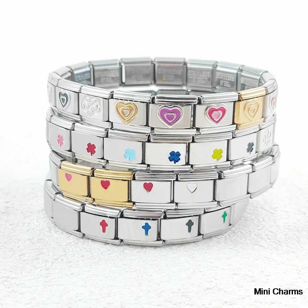 Modischer, bunter, doppellagiger Herzanhänger aus Edelstahl, passend für 9-mm-italienische Armbänder, DIY-Zubehör. – Detail 3