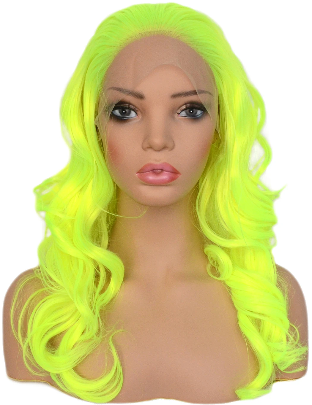 Fluorescent Green Synthetic Lace Front Bob Wigs Curly Bright Yellow Green Wig with Free Part High Temperature Fiber for Women