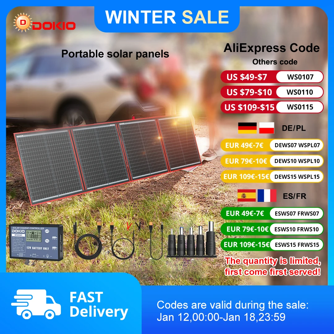Dokio 300W Portable Flexible Foldable 18V Solar Panel with 12V Controller Kit