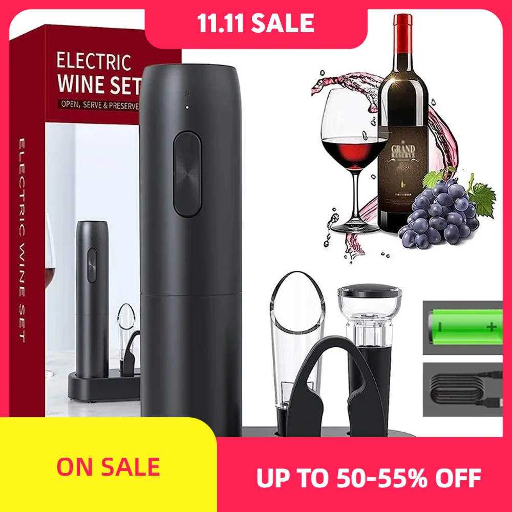 

Electric Wine Bottle Opener Automatic Red Wine Corkscrew Rechargeable Wine Opener with Charging Base Wine Lover Kitchen Gadgets