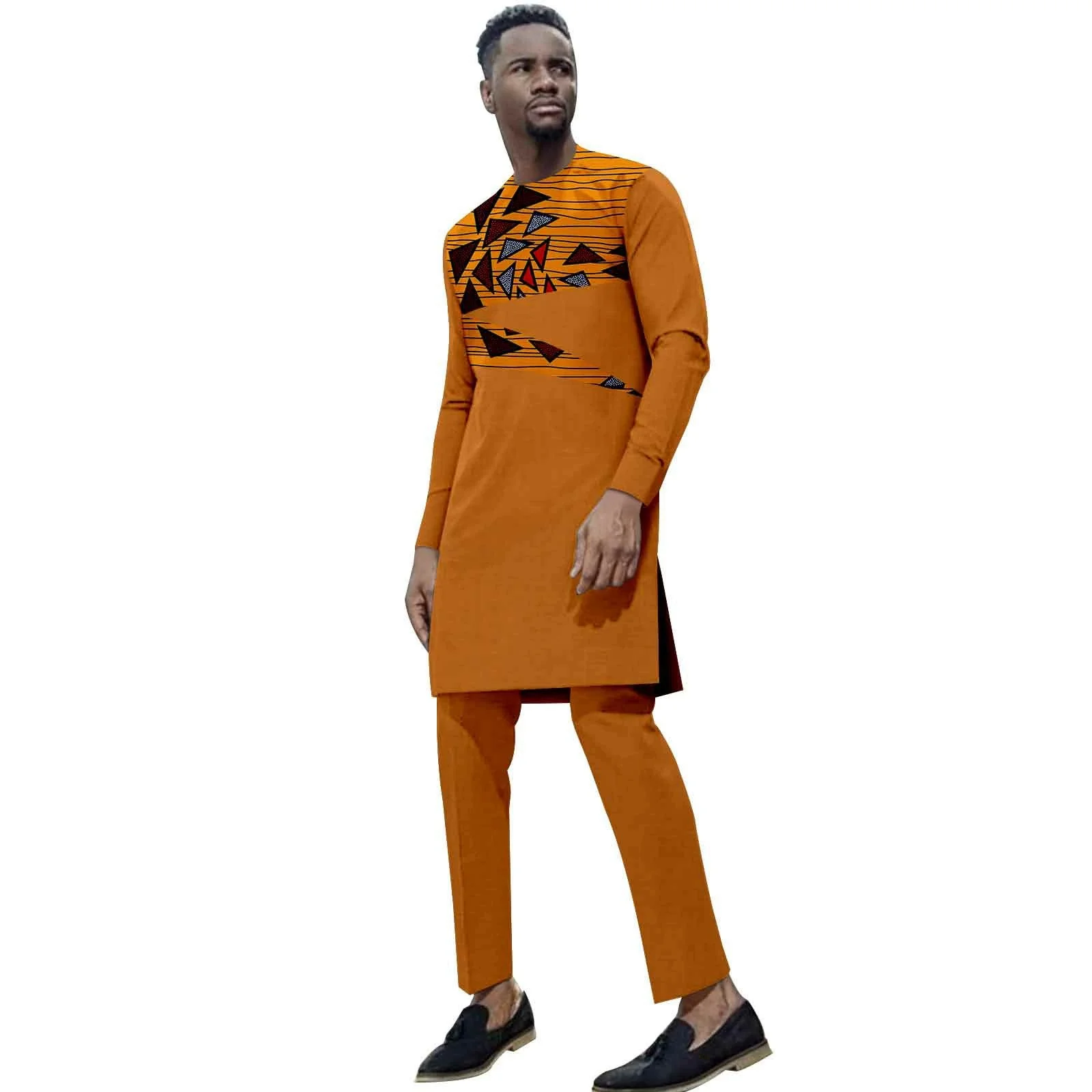 New Trend Kaftan Elegant African Men's Set Long Sleeve Ethnic Top And Pants Full Luxury 2 Pieces Outfits Dashiki Wedding Dress