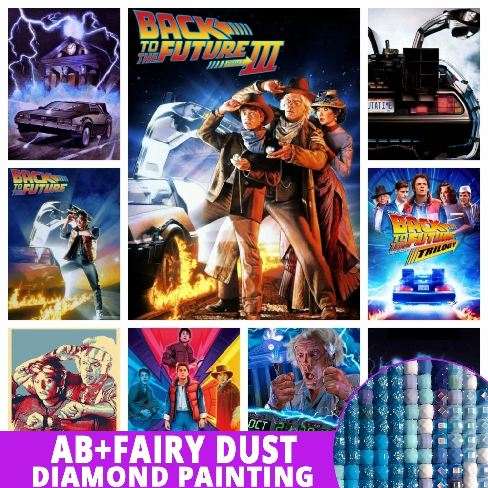 Fairy Dust AB Back To The Future Movie Car 5D DIY Embroidery Painting Full Needlework Art Mosaic Home Decor Gift