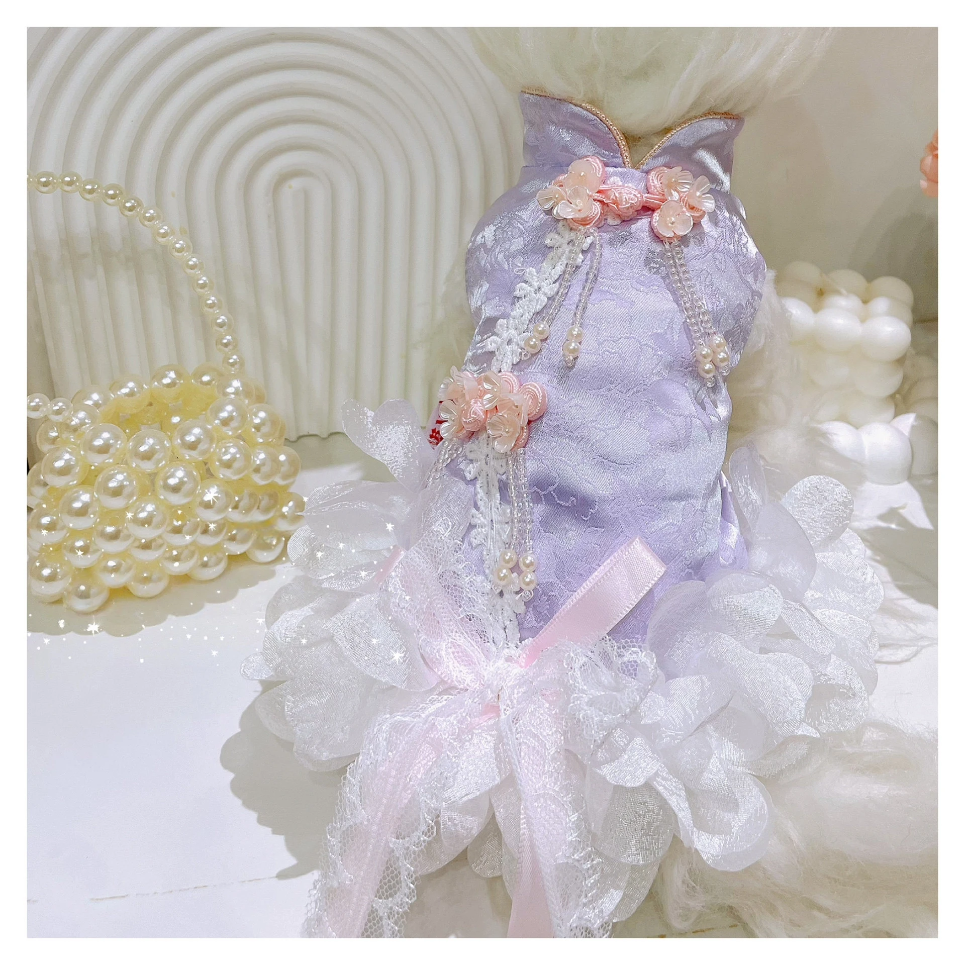 

Одежда для собак: весенне-летние наряды для маленьких собак, жаккардовое платье для собак в китайском стиле с прозрачной юбкой для йорков и мальтезе