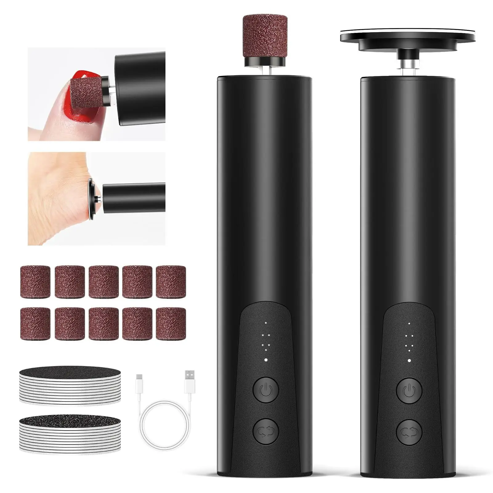 

Электрическая пилка для ног и шлифовальная машинка для ногтей HX12 2-в-1 – перезаряжаемая через Type-C, 6 скоростей (вперед/назад), тонкие шлифовальные насадки