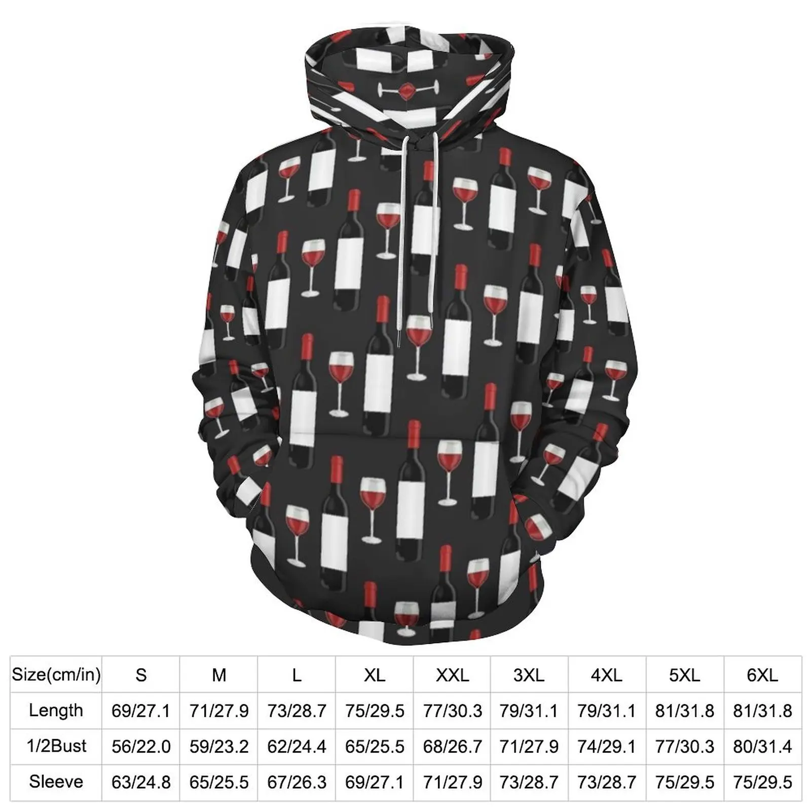 Wine Pattern Casual Hoodies Red Wine Print Pretty Hoodie Women Long Sleeve Street Wear Pattern Loose Oversized Clothing