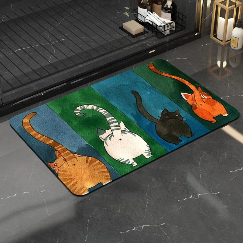 Four Cats Doormat Non-Slip Door Mat Waterproof Rugs Indoor Carpet Universal Welcome Mat Front Door Mud Absorbent for Floor Entra