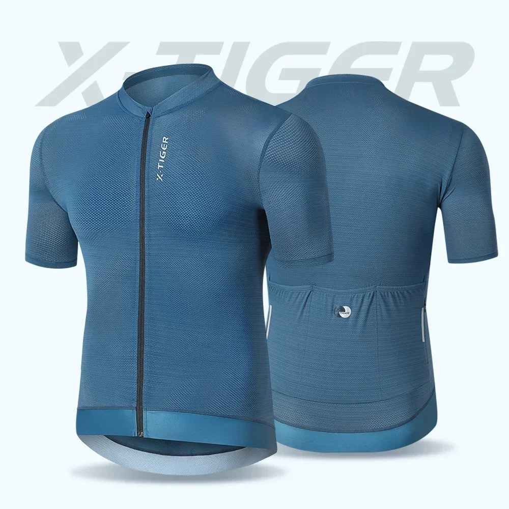 X-TIGER Summer Cycling Jersey Men Breathable Cycling Short Sleeve Three Pocket Zipper Cycling Shirt Lightweight Cycling Top