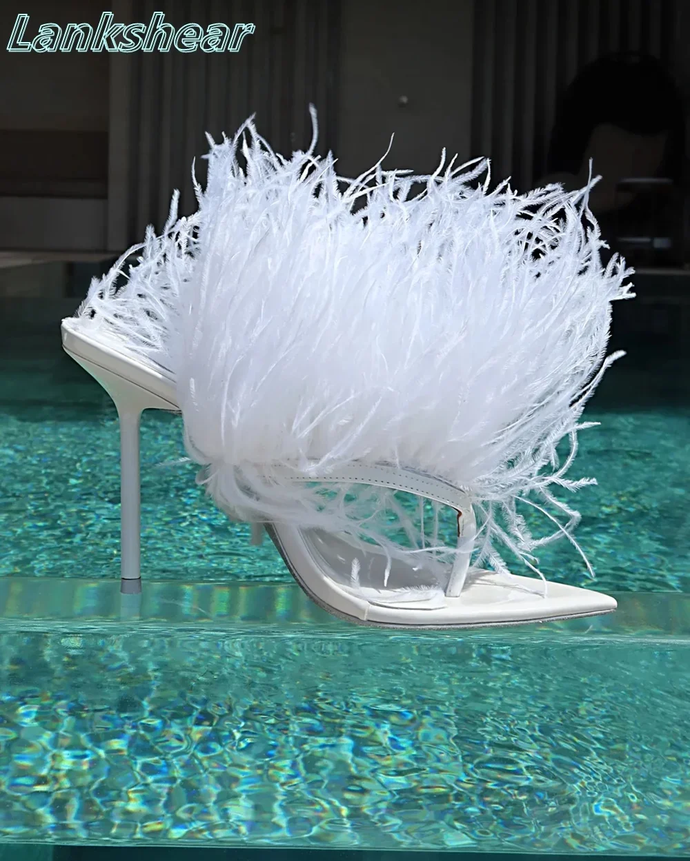 

White Fur Split Toe Solid Slippers Thin High Heels Pointed Open Toe Pull-on Sexy Stilettos New Arrivals 2025 New Luxury Catwalk