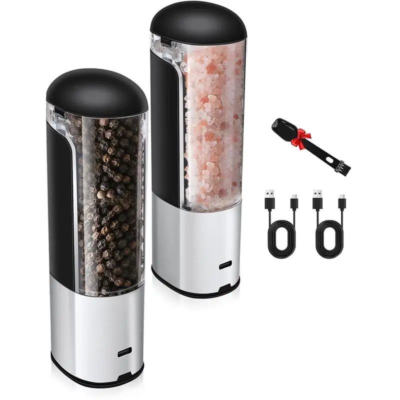 A74G-Electric Salt And Pepper Grinder Mill Rechargeable Battery, Automatic Adjustable Gravity, 80Ml Capacity, For USB Charging