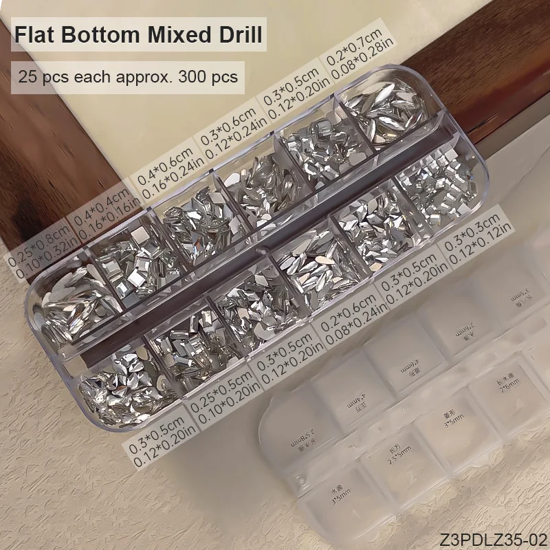 KANIU 1 Box Glänzende Klare Kristall-Edelsteine Nagelrhinestones Glas AB Flachbodige Gemischte Fantasieformen Diamanten Maniküre Dekorations-Set – Detail 4