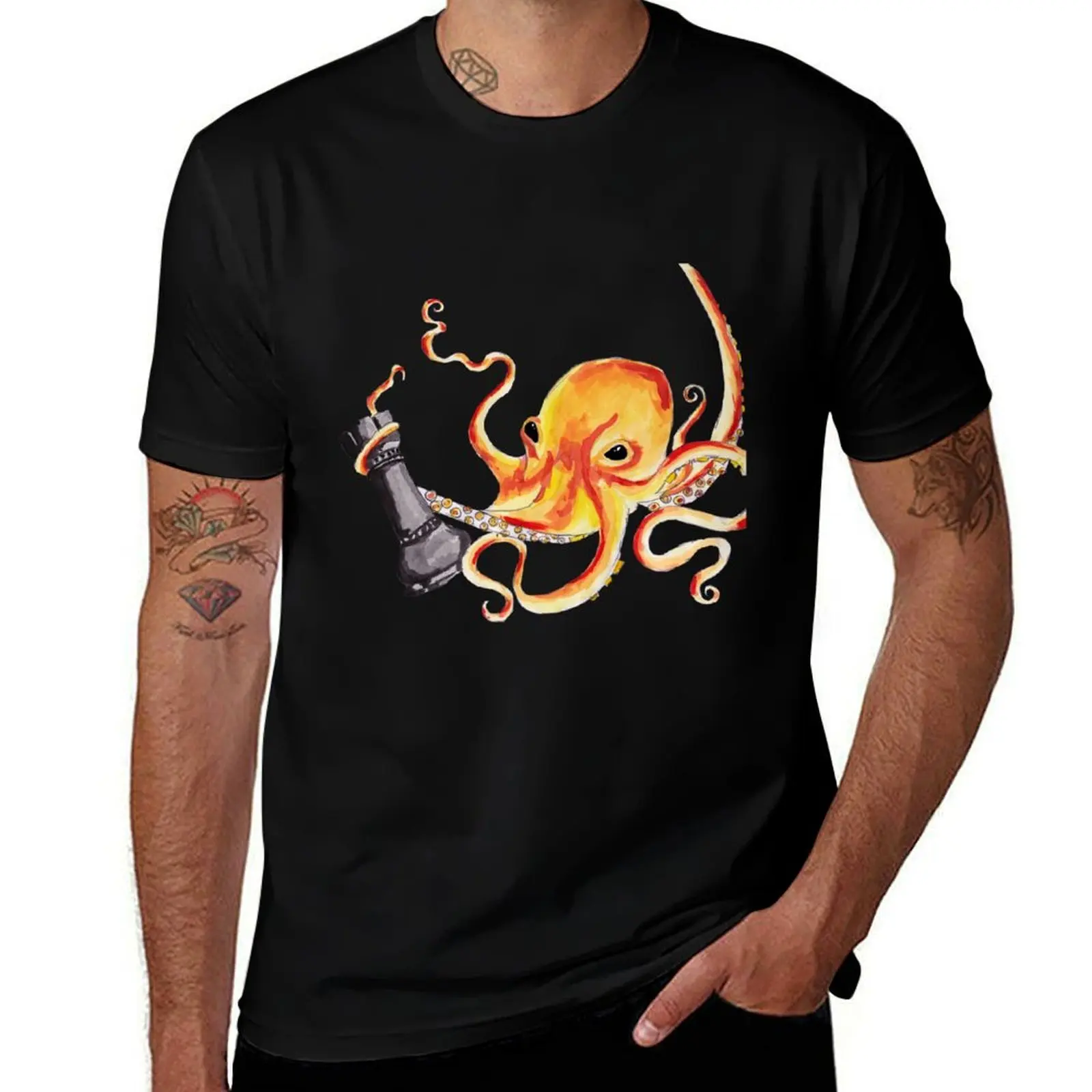An Octopus Fighting a Rook T-Shirt Plus Size Outdoor Casual Top T-Shirt