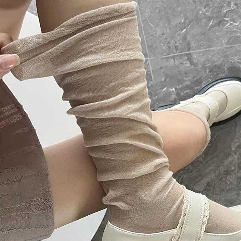 Fungus Lace Chiffon Bubble Long Socks Stockings Thin Breathable Summer Sock Women Teens Girls Knee High Socks JK Students