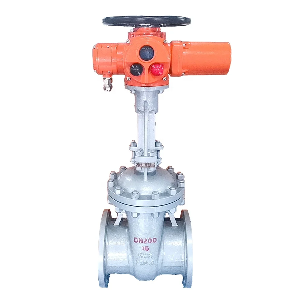 วาล์วประตูแบบมีมอเตอร์กันระเบิด TLF DKV ทำจากเหล็กกล้าคาร์บอน WCB พร้อมหน้าแปลน ควบคุมด้วยมอเตอร์