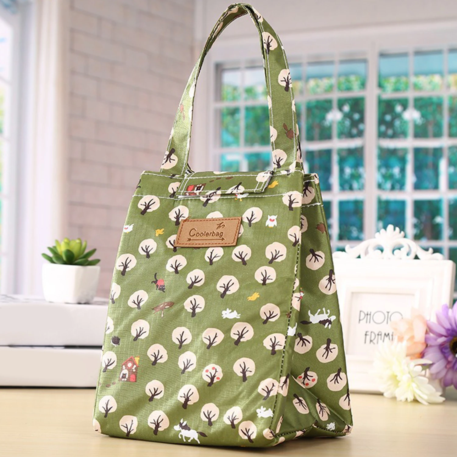 Portable Floral Print Lunch Bag Insulated Large Capacity Bento Bag Thermal Cooler Handbag For School Work Travel Picnic