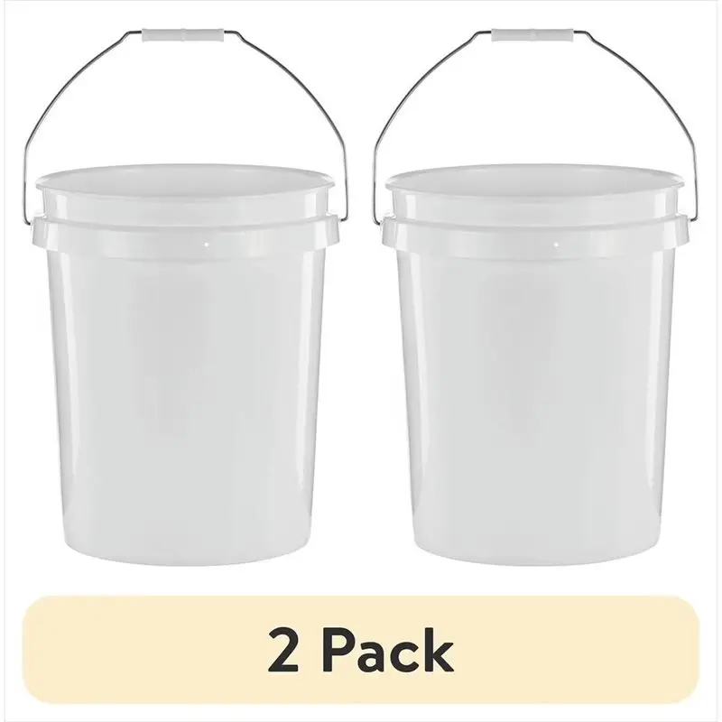 [B17B!】 Stackable Design 5-Gallon Round Multipurpose Bucket White Plastic Set Of 2 Comfortable-Grip Handles, Easy To Clean