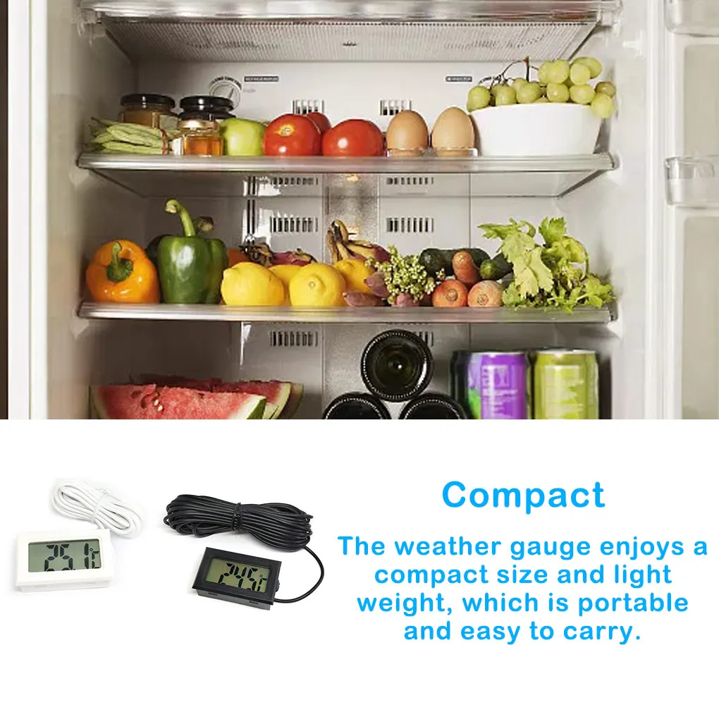 Digital Thermometer with Probe Temperature Humidity LCD Display Car Baby Incubator Gauge for Indoor Home  White