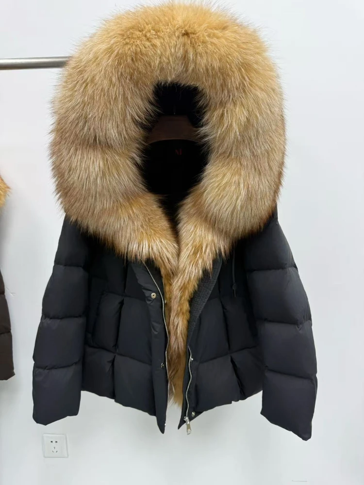 

Reality Fur Coat Hooded Women Thick White Goose Down Jacket Winter Natural Raccoon Fur Warm Casual Real Fur Outerwear Autumn