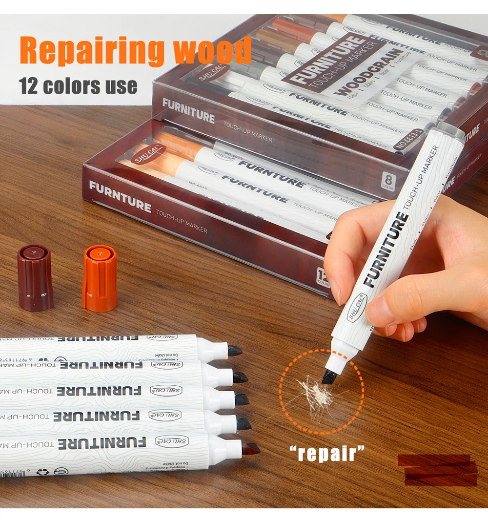 8/12 farben Möbel Ausbesserung Kit Marker Füllstoff Sticks Holz Verbund Korn Farbe Reparatur Stift Kratzer Wiederherstellung Scratch Patc – Detail 2