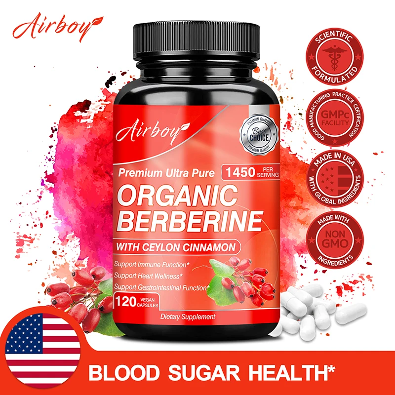 Organic Berberine Capsules - It Helps Balance Cholesterol, Strengthen The Immune System, and Promote Metabolism and Gut Health