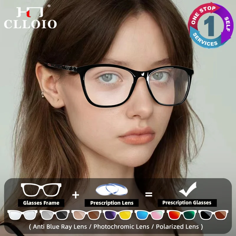

CLLOIO High Quality Butterfly Myopia Photochromic Prescription Glasses Women Fashion Anti Blue Light Progressive Office Eyeware