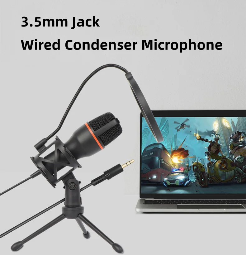 3.5mm Plug Desktop Recording Microphone Wired Gaming Condenser Microphone with Pop filter for PC Laptop Streaming Video Games