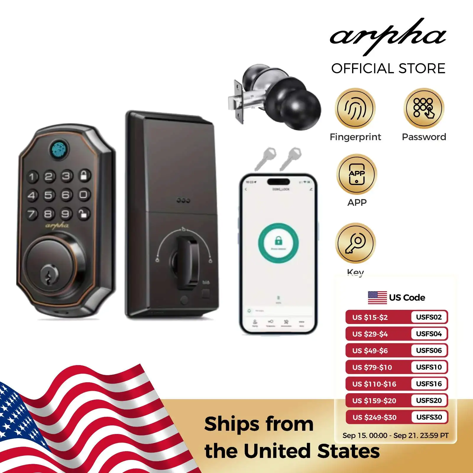 

Умный дверной замок Arpha, Bluetooth дверной замок, 5-в-1, замок без ключа, электронный засов с отпечатком пальца и набором ручек, домашняя безопасность