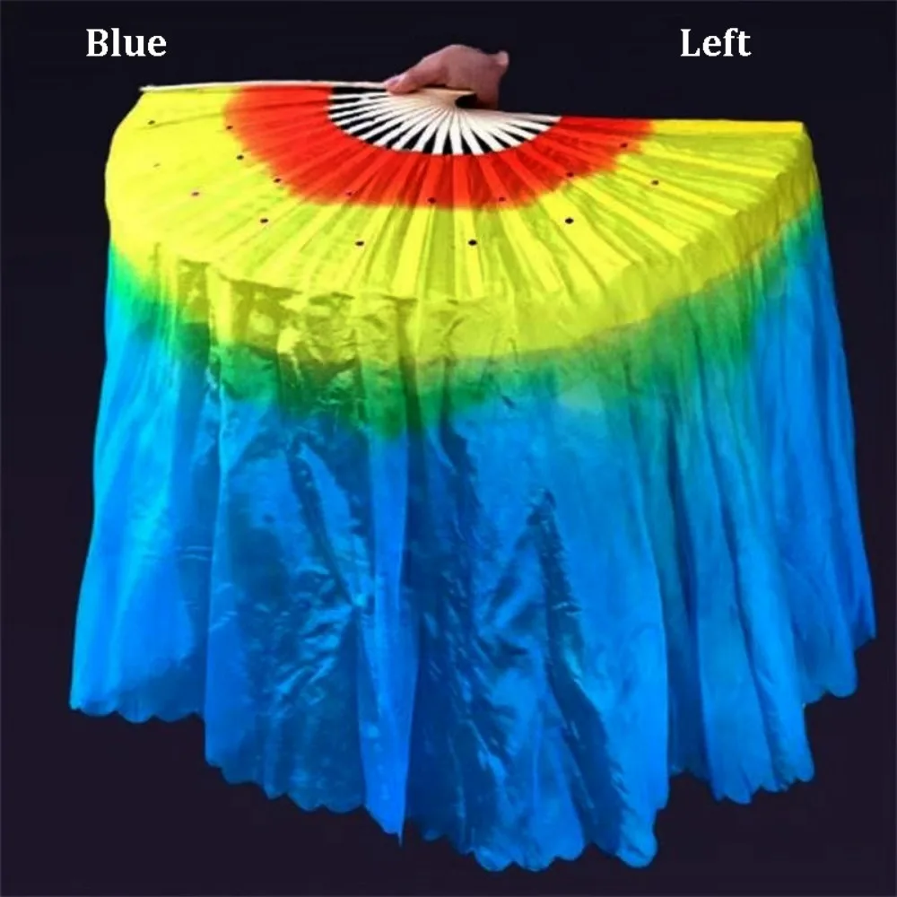 

36cm Bamboo Chinese Short Bellydance Fan 45cm Half Circle Silk Colorful Kids Children Bamboo Fans 10 Styles Hand Dye Adults Fan