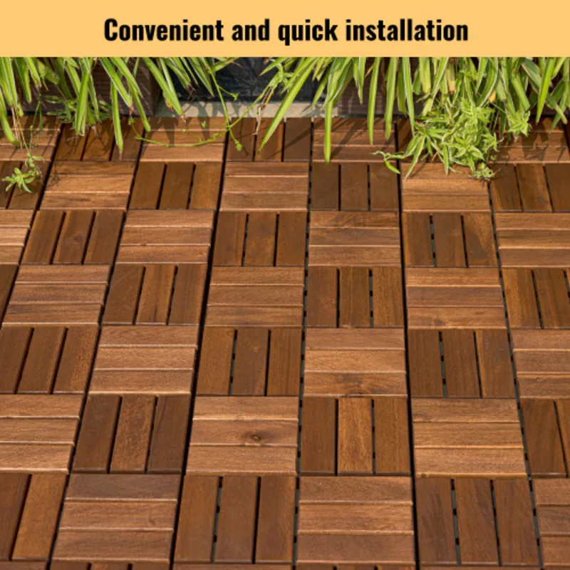 

Wood Interlocking Deck Tiles Checker Pattern 10PCS X 12" Square Brown Acacia Hardwood Outdoor Flooring For Patio Bancony Pool