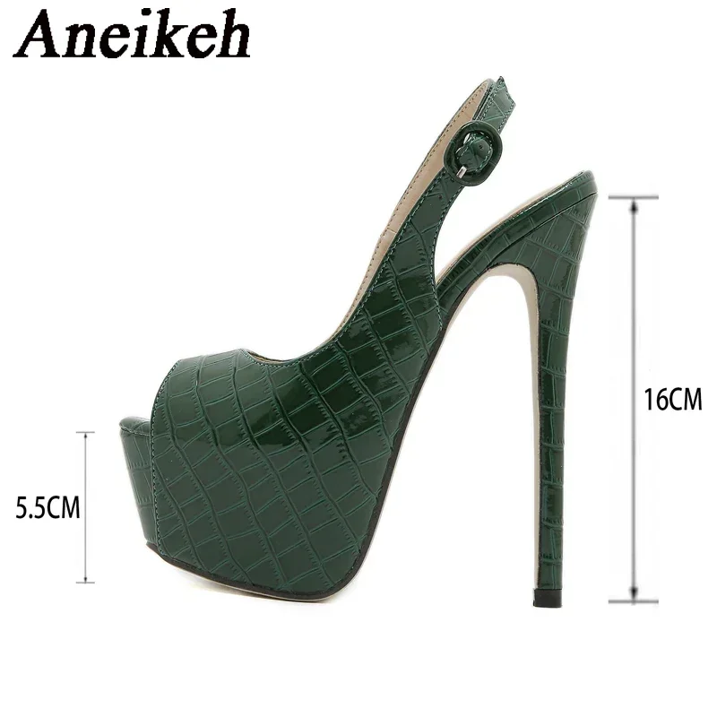 Aneikeh 2025 primavera otoño Mujer zapatos de plataforma hebilla trasera correa tacones súper altos zapatos de baile de barra Stiletto Mujer verde