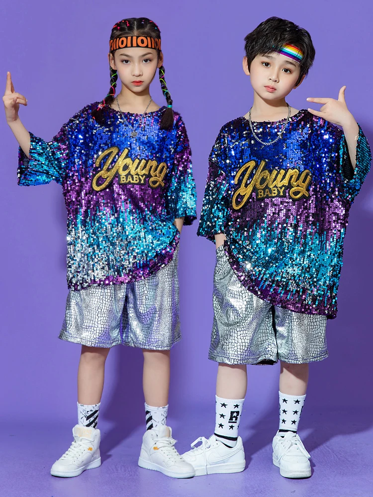 

Children's and boys street dance sequins jazz dance stage stand drummer performance costumes