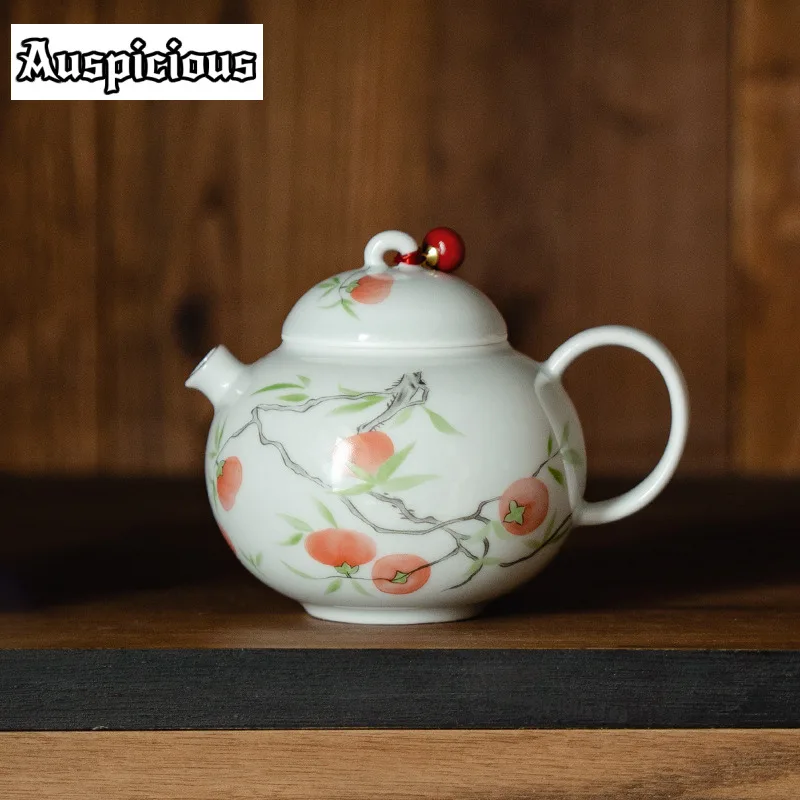 

145ml Gold-embossed White Porcelain Persimmon Teapot Aesthetic Tea Infuser Pot Tea Maker Kettle With Strainer Chinese Tea Set
