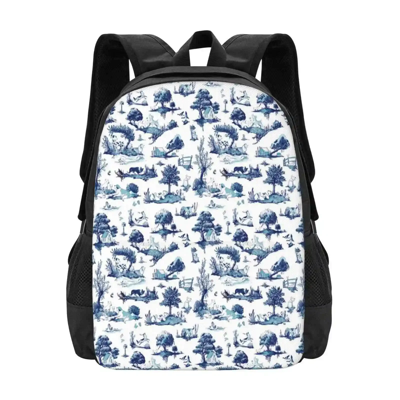 

Собаки туалеты бесшовный синий узор Лидер продаж рюкзак модные сумки собаки французский узор бесшовный синий снаружи