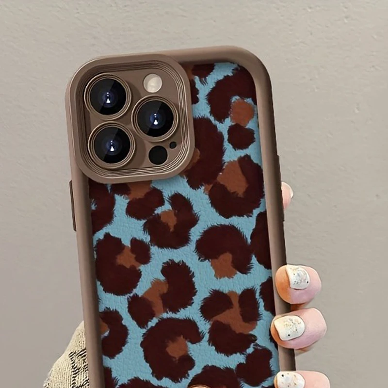 Retro Blaues Leopardenmuster Lanyard-Handyhalter für iPhone 14 15 16 17 ProMax 15 14 13 Pro Plus Stoßfeste Matte Silikonhülle – Detail 5