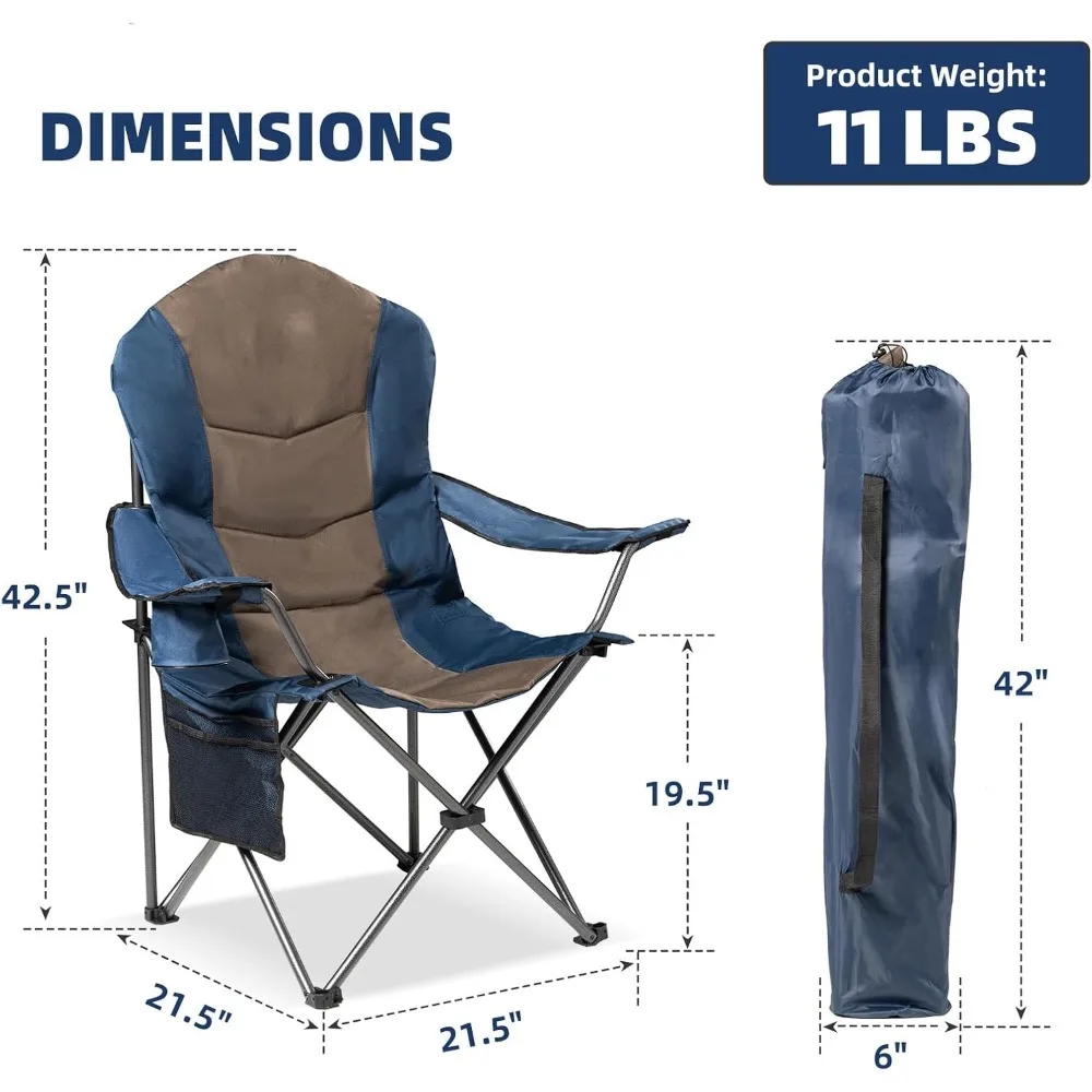 Confezione da 2 sedie da campeggio pieghevoli per adulti - Sedie da giardino portatili imbottite con schienale alto, capacità 400 libbre, braccioli regolabili -