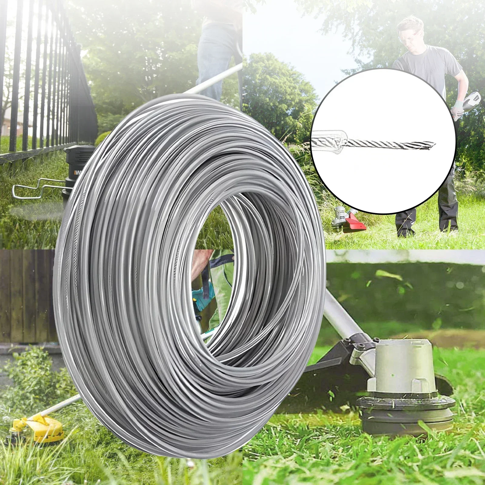 COSY 3mm*15M Upgrade General Steel Wire Nylon  Line Brushcutter Trimmer Rope Lawn Mower Cord Long Round Roll Grass Replacement