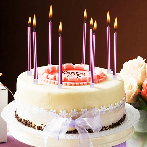 Soft pink color long cake party candle 6 pcs 16 cm