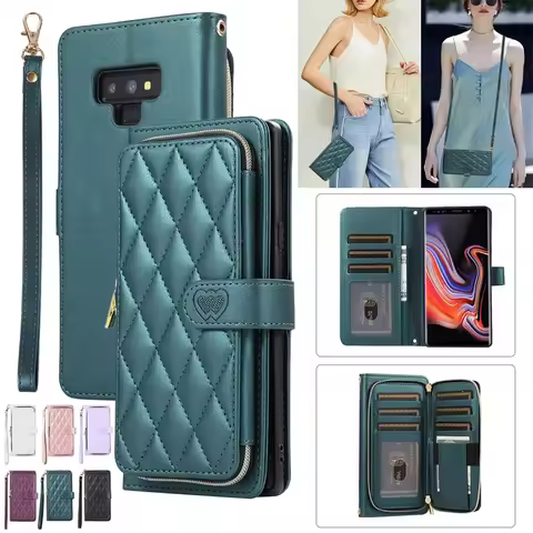 Long Lanyard Zipper Wallet Card Phone Case for Samsung Galaxy Note 20 Ultra 10 9 S25 S24 S23 S22 S21 FE Flip Leather Cover Coque