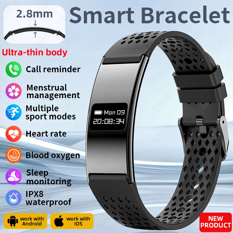 LIGE Utra-thin Call Reminder Wristband Sport Fitness Tracker Pedometer Health Smart Bracelet Heart Rate Monitor Smart Watch