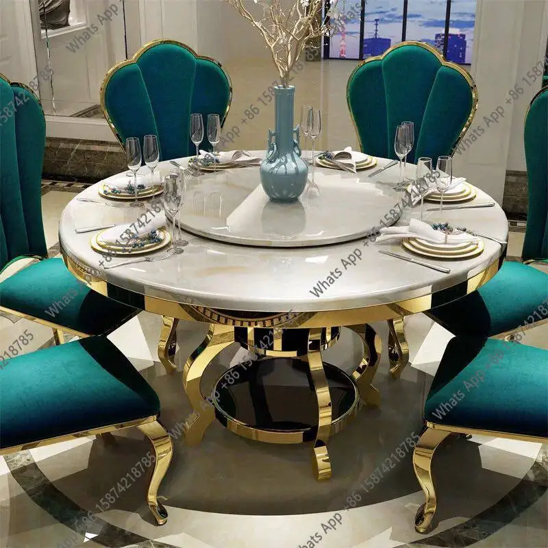 

Light luxury dining table Round stainless steel marble Simple modern home, Only table, no chairs, not including chairs