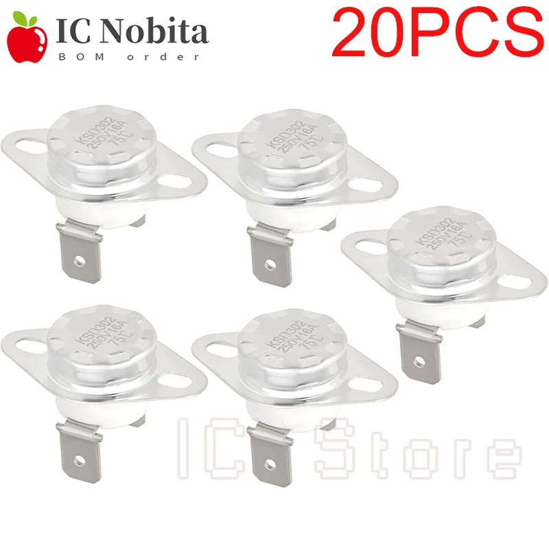 

20PCS KSD302 16A 250V Temperature Switch Normally OPEN NO Ceramic Thermostat 40 55 65 75 90 100 110 120 140 150 180 190C