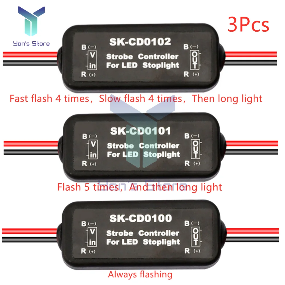 1/3Pcs Flash Strobe Controller Flasher Module For Car LED Brake Stop Light Lamp 12-24V Short Circuit Protection Accessory 2A